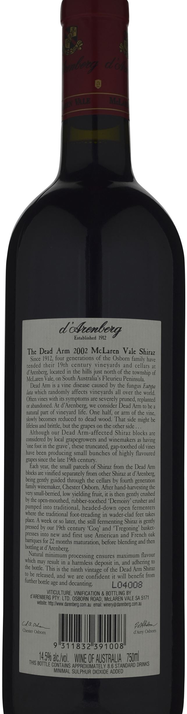 d'Arenberg The Dead Arm Shiraz 2002 » 145.00 ( in stock) Cellarit