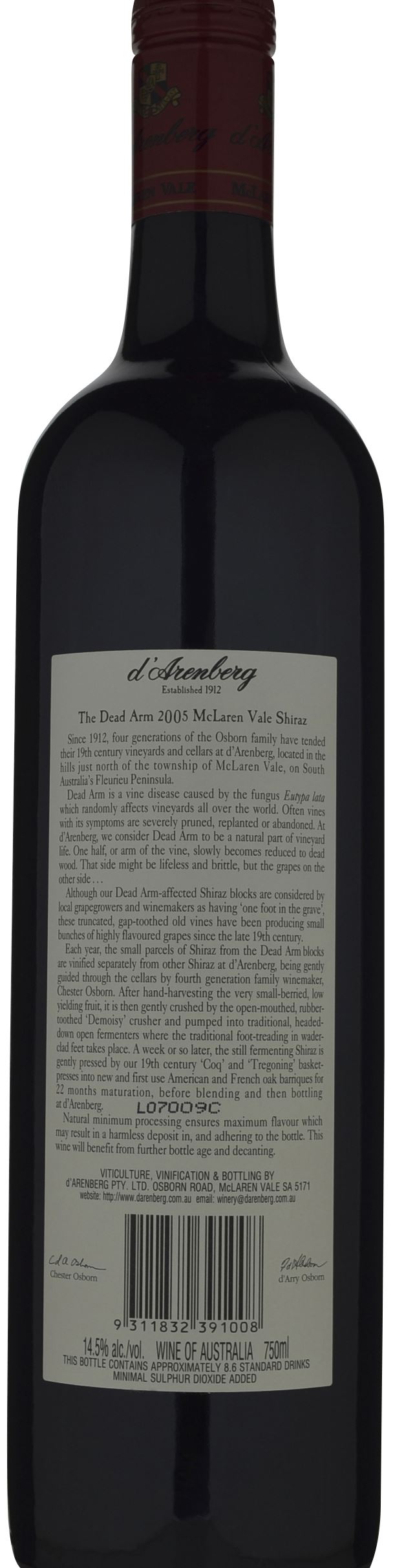 d'Arenberg The Dead Arm Shiraz 2005 » 145.00 ( in stock) Cellarit